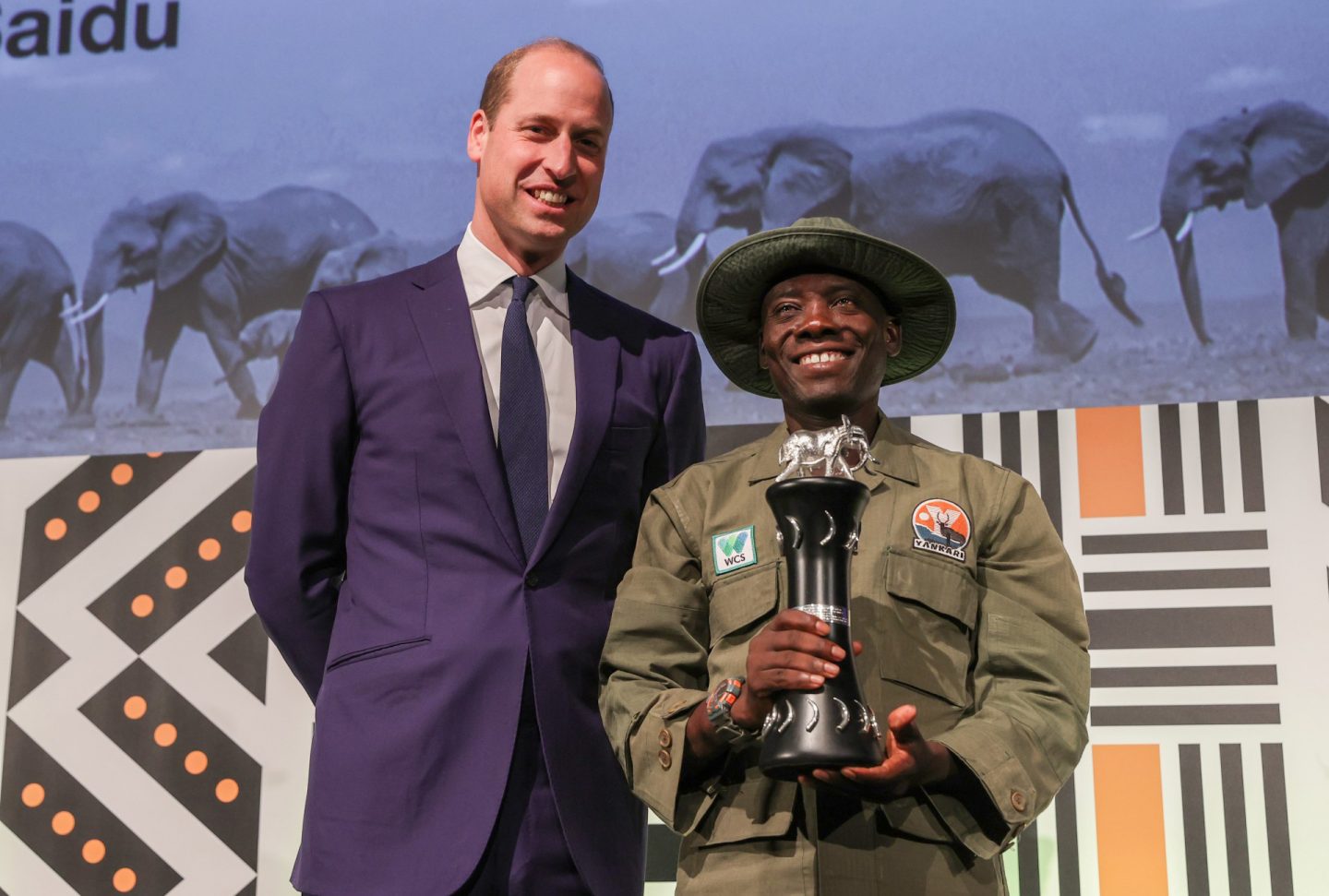 (L-R) Prince William, Duke of Cambridge and Suleiman Saidu during the Tusk Conservation Awards 2021 at BFI Southbank on November 22, 2021 in London, England