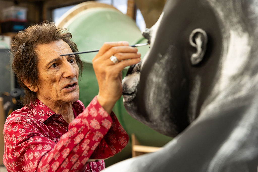 Ronnie Wood with his gorilla, Tusk Gorilla Trail in Covent Garden Launch