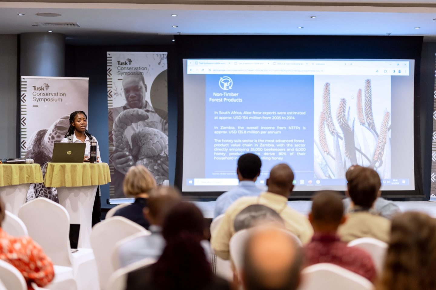 Irene Mhlanga presenting at theTusk Conservation Symposium 2024.