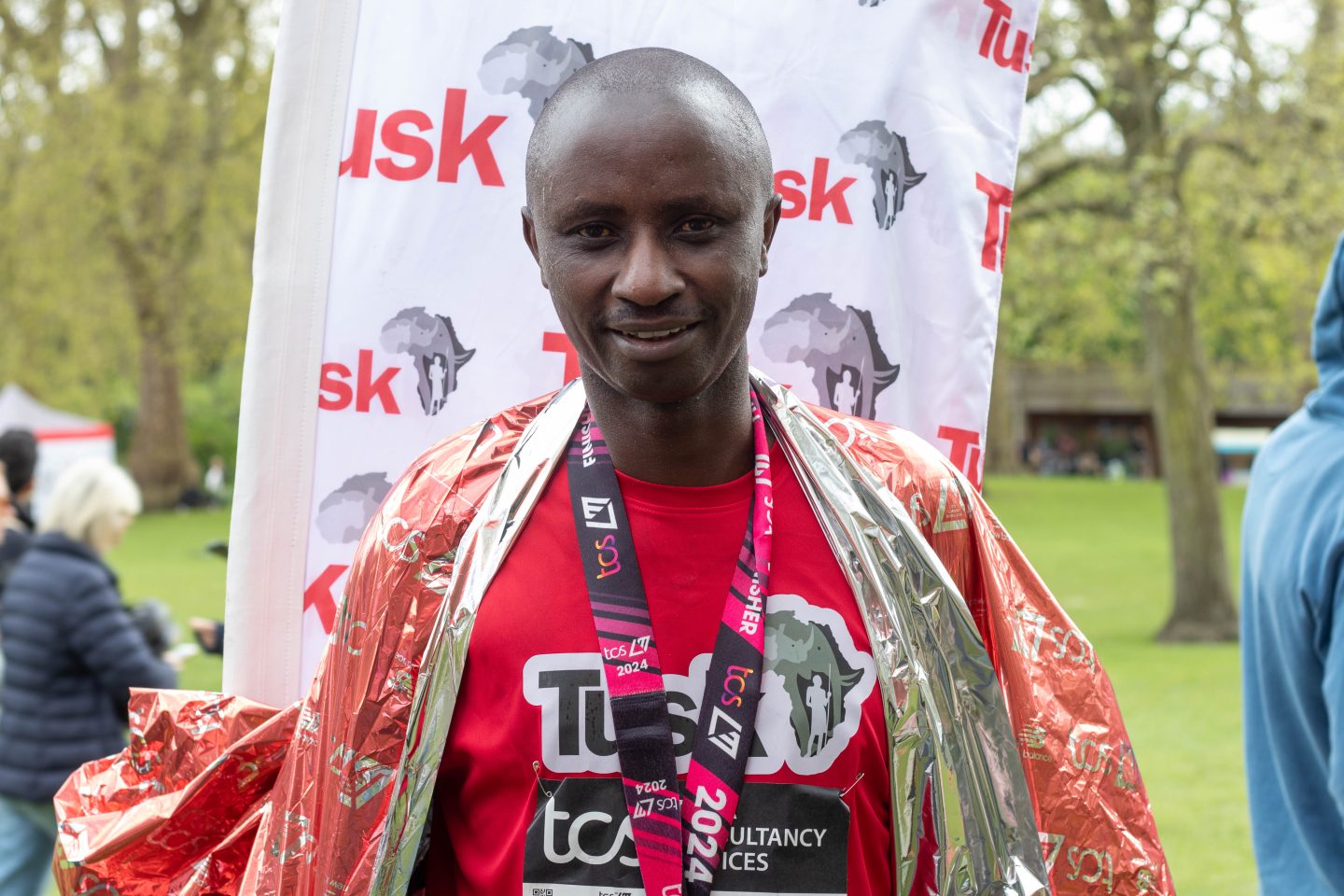 Edward Ndiritu after running the London Marathon in support of Tusk.